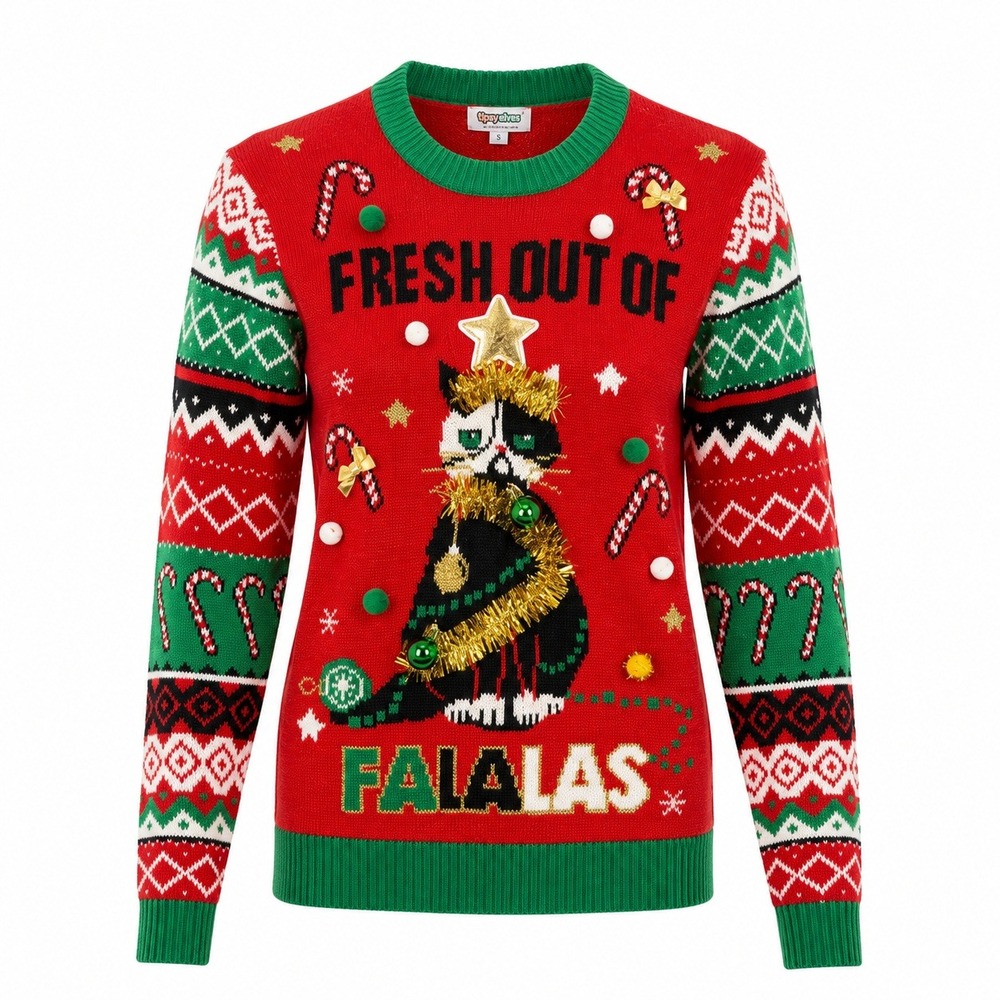 Ugly Christmas Sweater S Red Cat Pom Pom Holiday Party Funny Sarcastic Cats